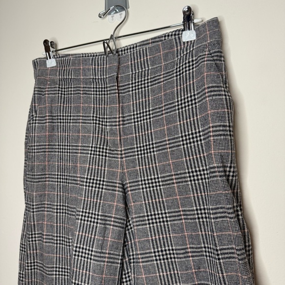 LOFT Dark Academia Plaid Linen Blend Neutral Wide Leg Cropped Dress Slacks Pants - Picture 3 of 9